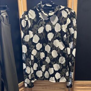 INC Black and White Rose Print Top